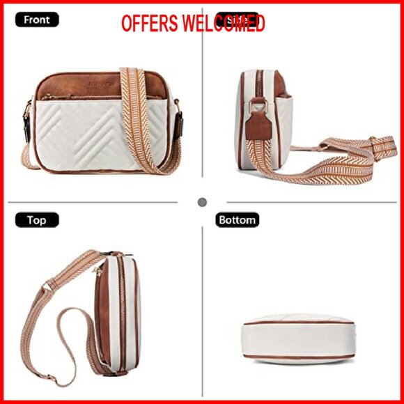 Small Quilted Vegan Leather Crossbody Bag with Wide Strap, Multi-Pocket - Picture 7 of 8